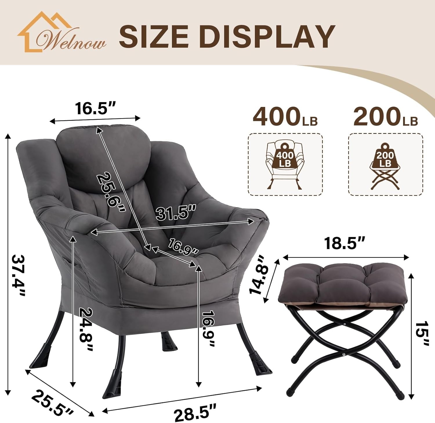 Lazy Chair W/ Ottoman Modern Lounge Accent Chair W/ Armrests & a Side Pocket