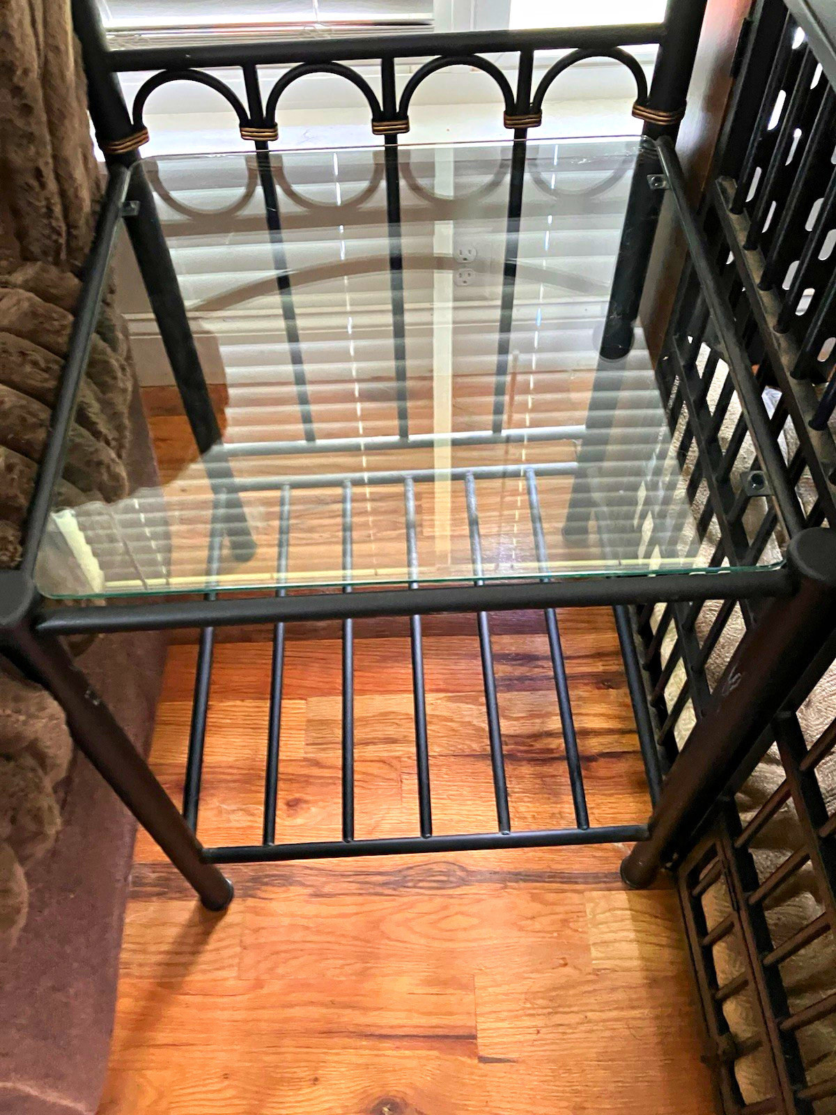 Square Glass Top Black Metal Side/End Table w/ Lower Shelf Storage 24x24x28