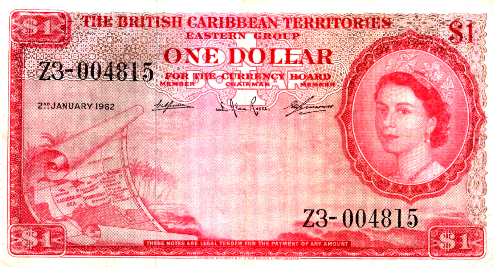British Caribbean Territories 1 Dollar 1962 Pick # 7 VF-CVF