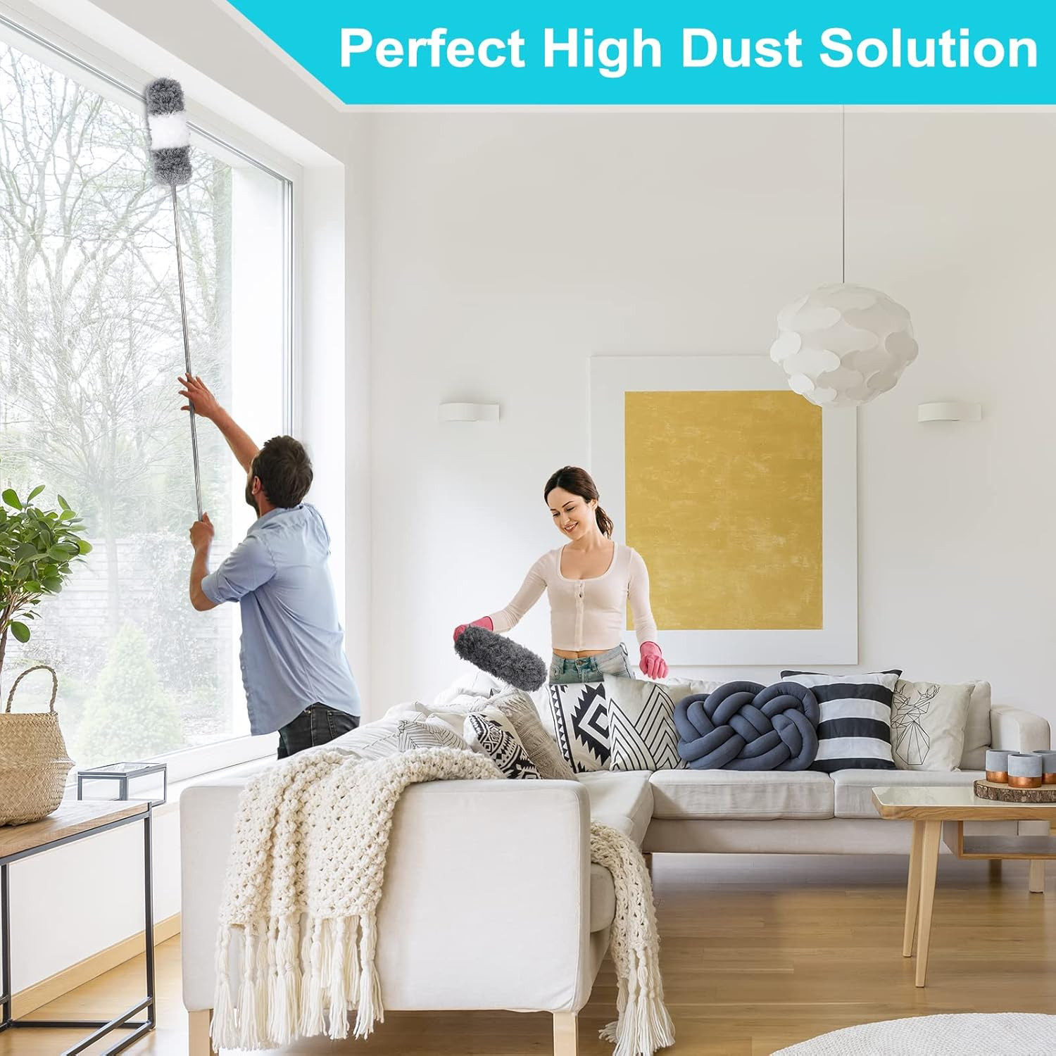 12pcs Microfiber Duster Kit Extendable Pole 30-100in Washable Bendable[1][2][3]