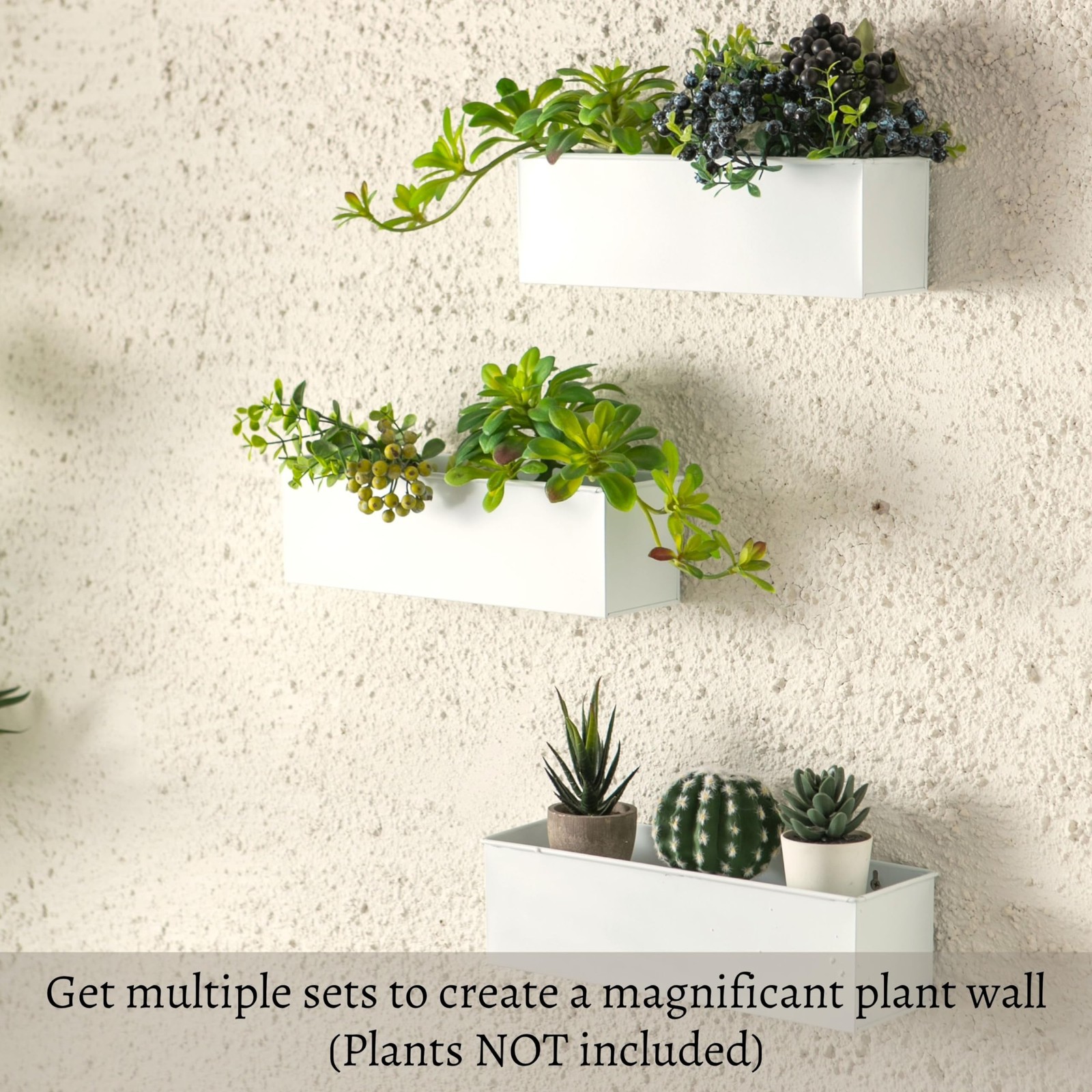 LaLaGreen Wall Planter (16 in, 3 Pack) White Metal Rectangular Succulent