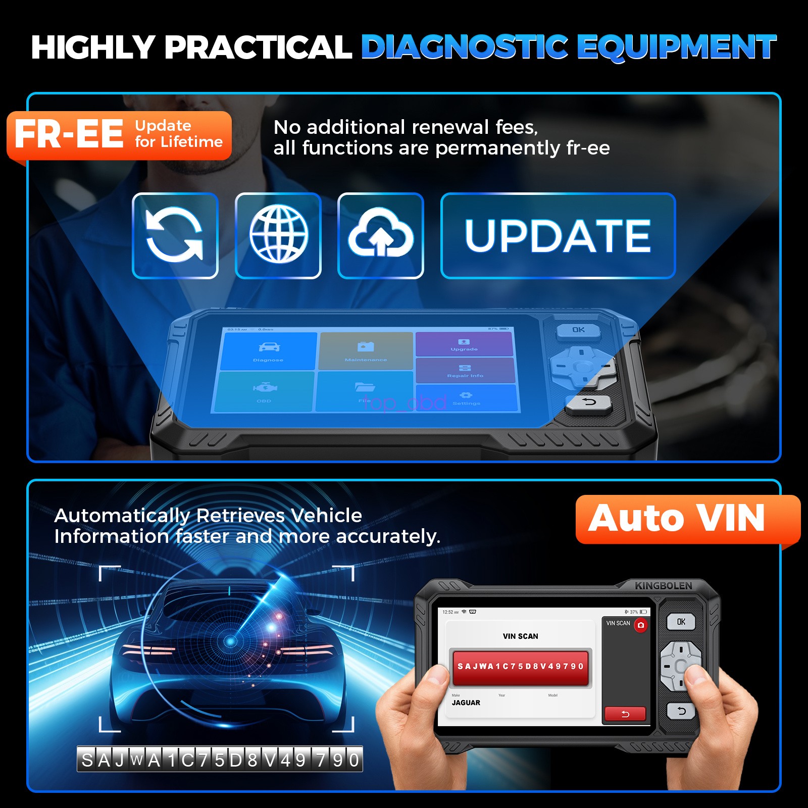 2026 KINGBOLEN S608 Car Diagnostic Tool OBD2 Scanner Code Reader Free Update