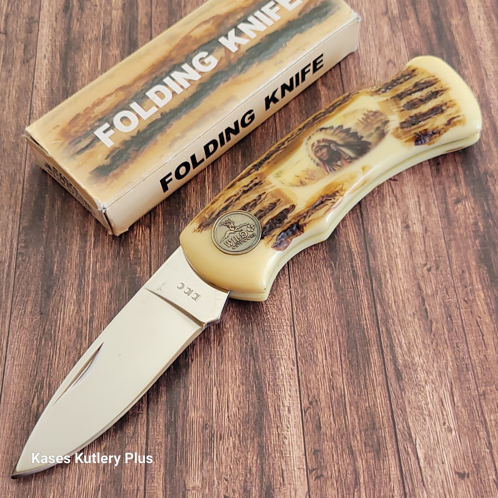 Wild Outdoors Lockback Folding Pocket Knife W/Native American Picture