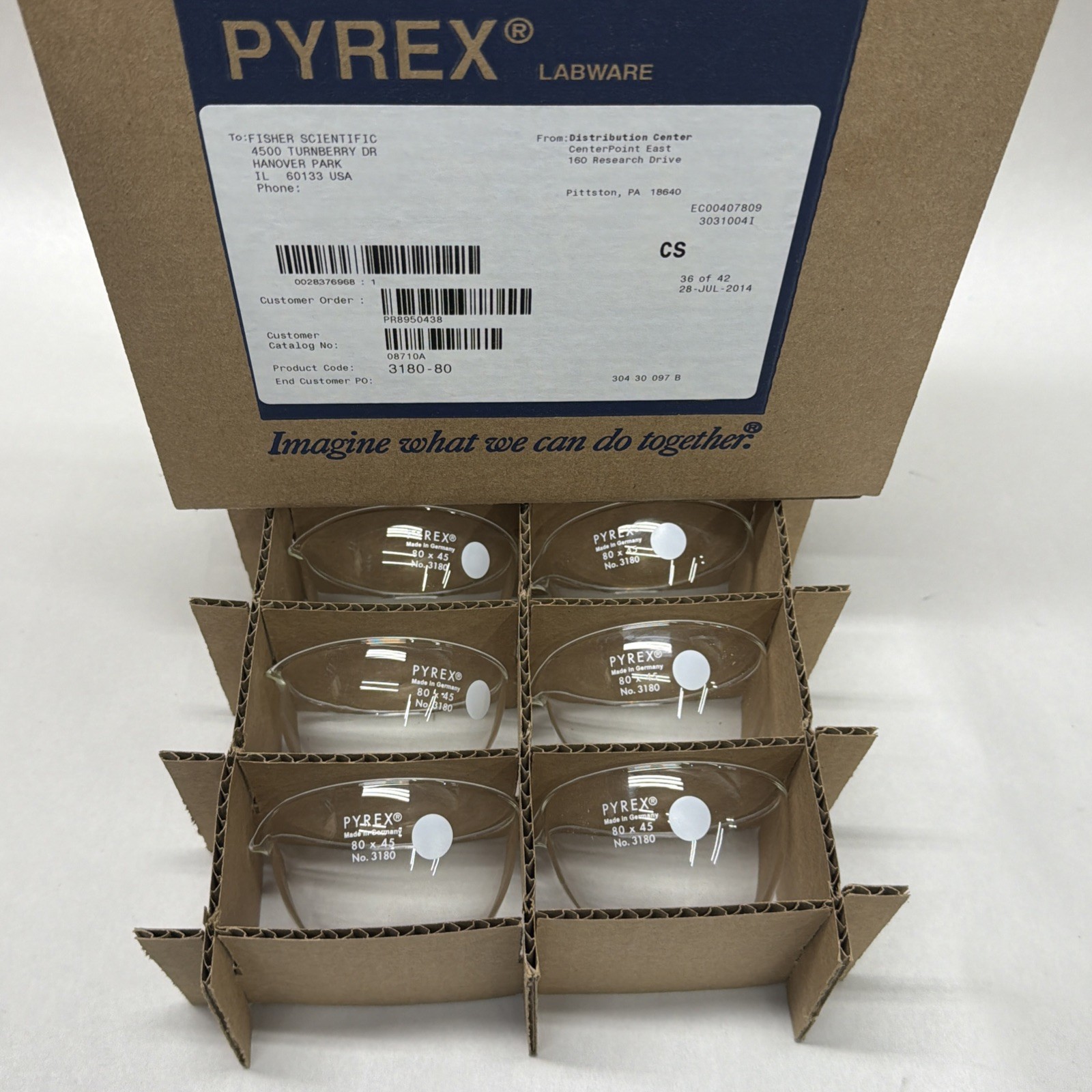 PYREX #3180-80, 80x45mm Evaporating Dish, Flat Bottom (Case 6) NEW
