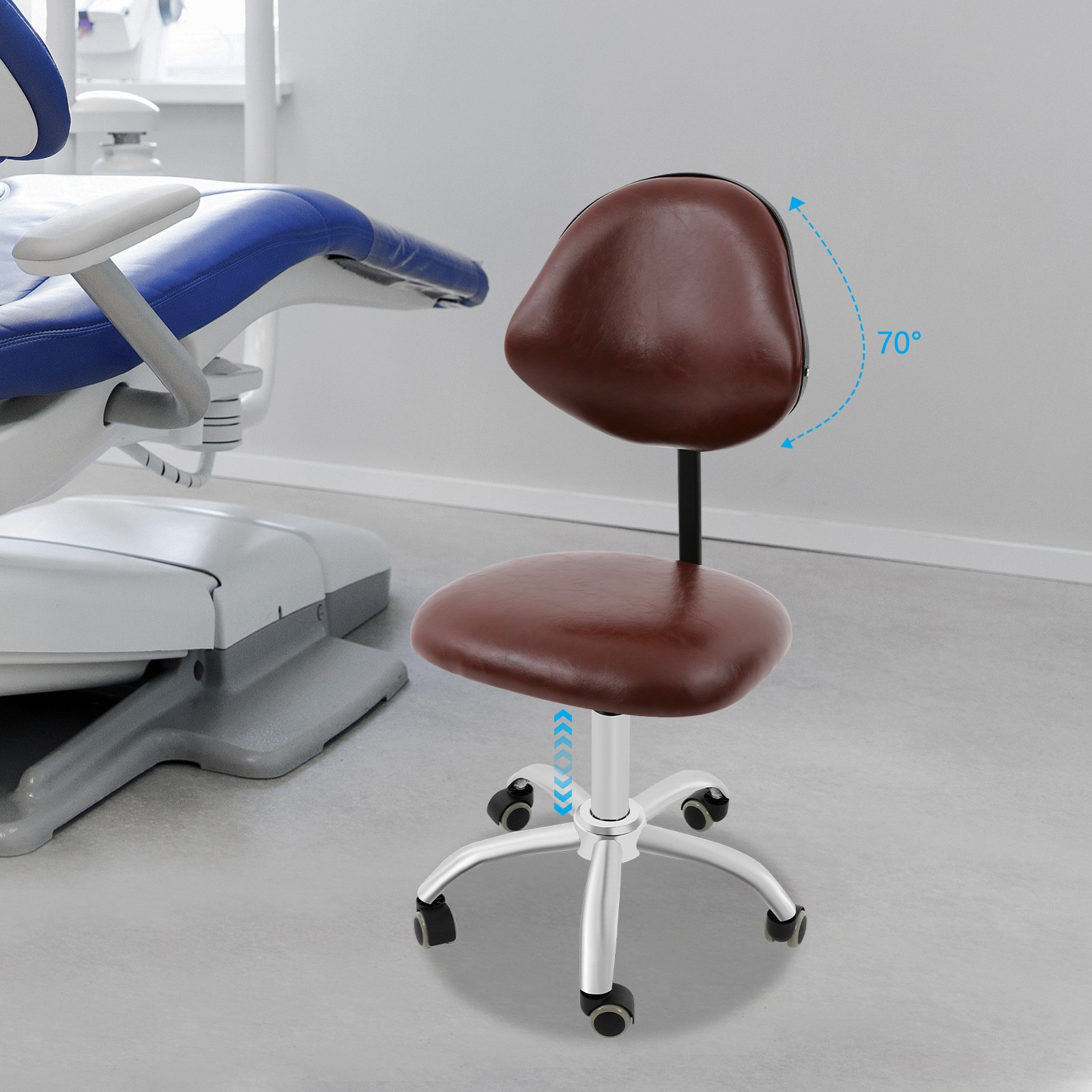 Adjustable Swivel Chair Ergonomic Rolling Saddle Stool w/ Backrest for Office