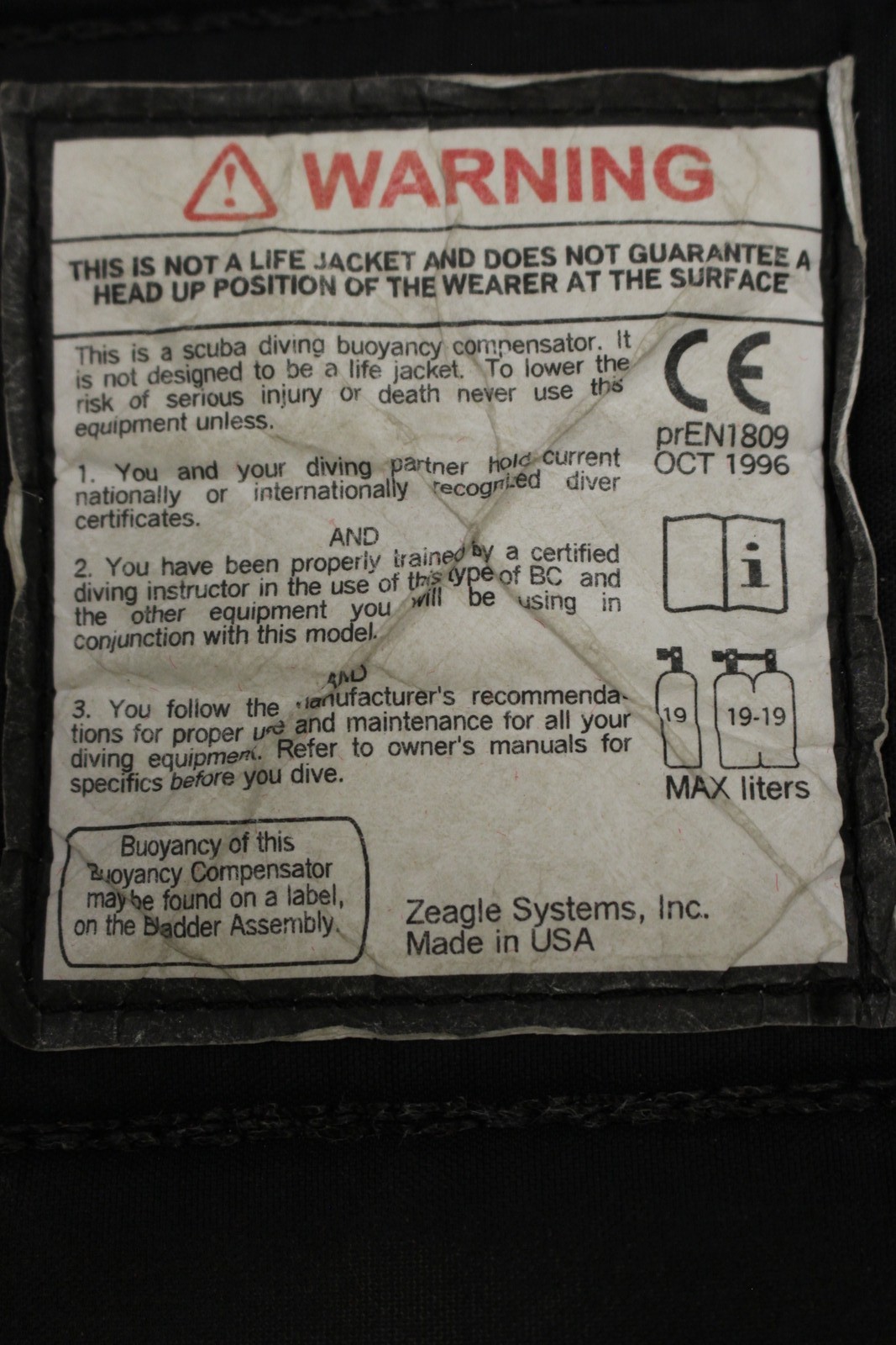 Zeagle Ranger BCD Buoyance Compensator Device Jacket - Scuba Diving - Used