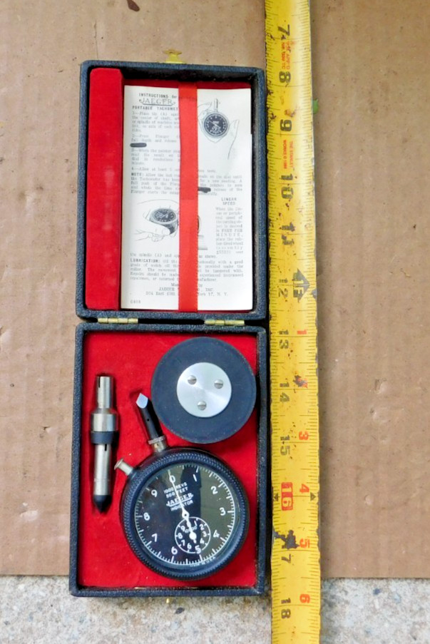 VINTAGE JAEGER WATCH CO. PORTABLE TACHOMETER MODEL 43A-6 WITH US NAVY PAPER WWII