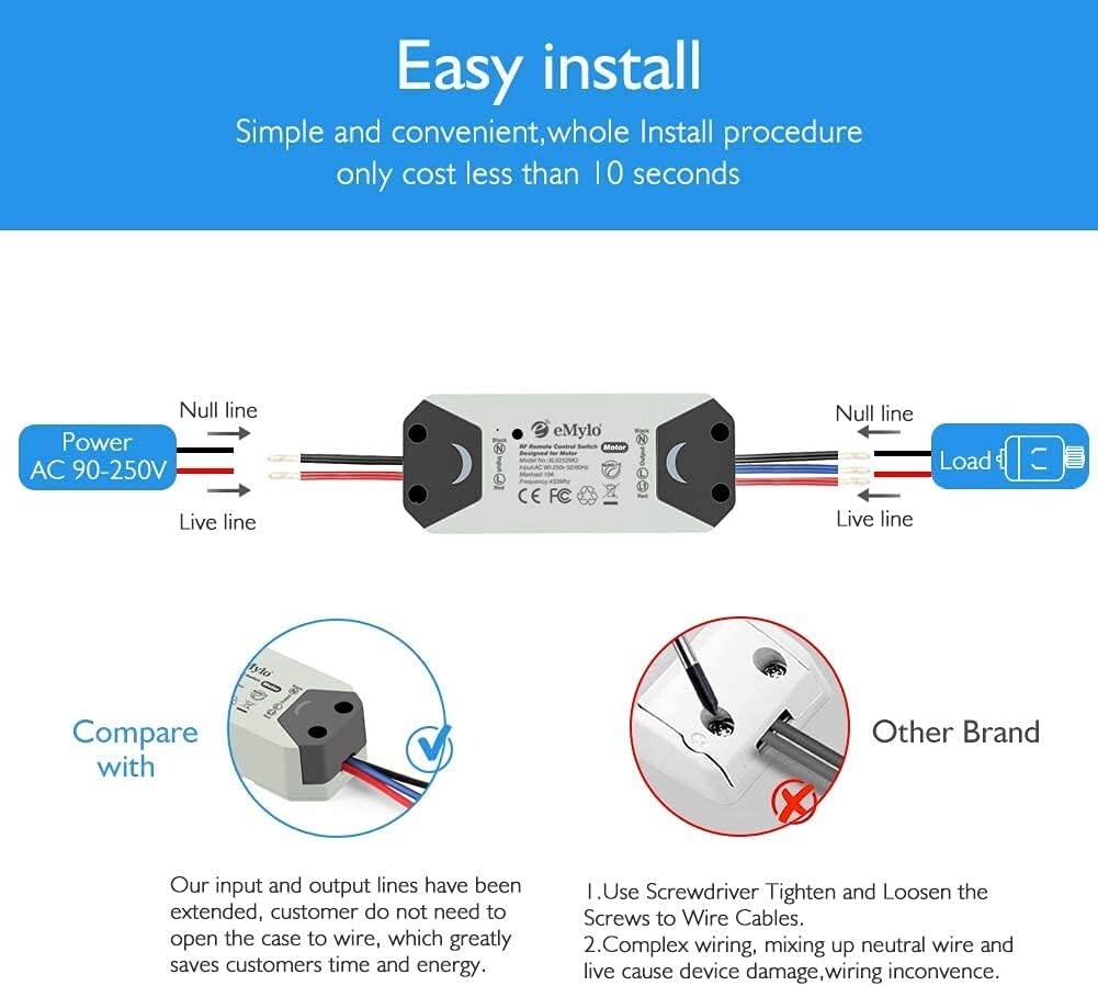 Emylo Smart RF Motor Controller Switch Relay Wireless Remote Switch 12V