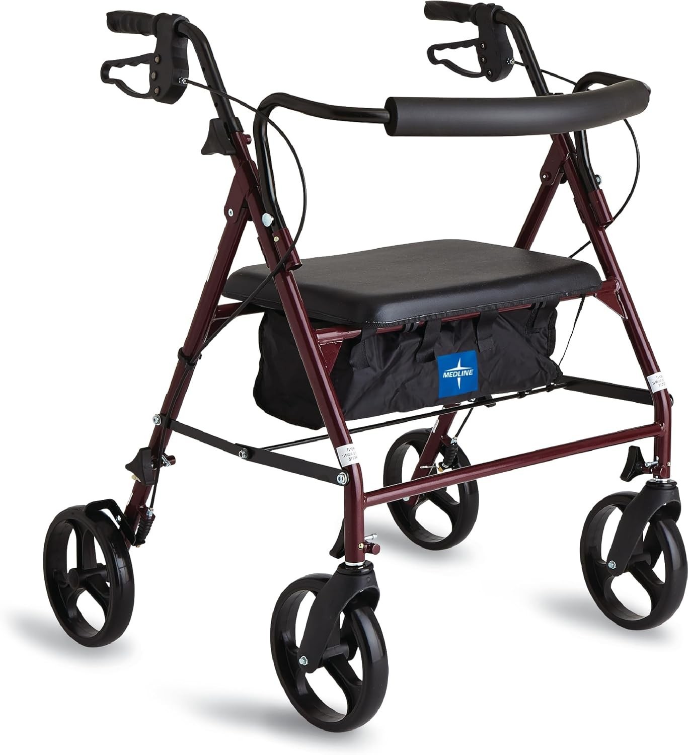 Medline Bariatric Rollator Walker 500lb Heavy Duty Foldable 8” Wheels Seat