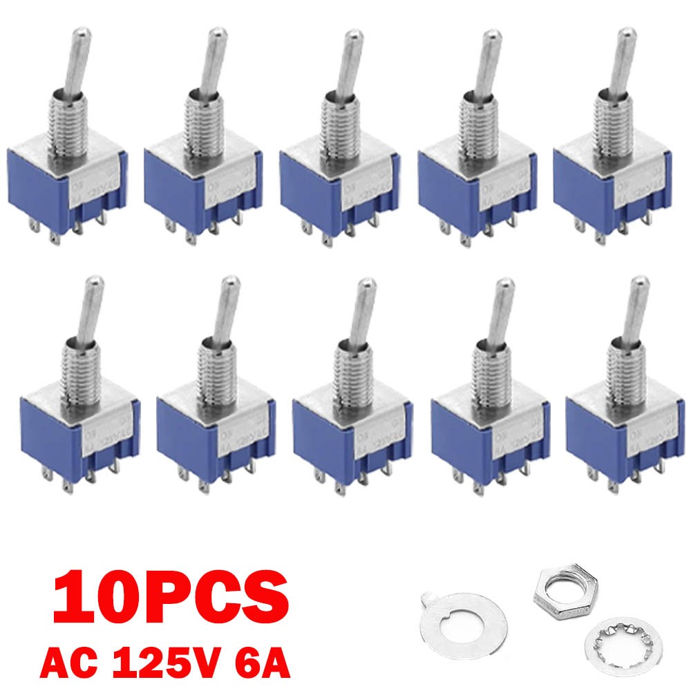 10Pcs Miniature DPDT On/On 6 Pin 2 Position Latching Toggle Switch AC125V 6A USA