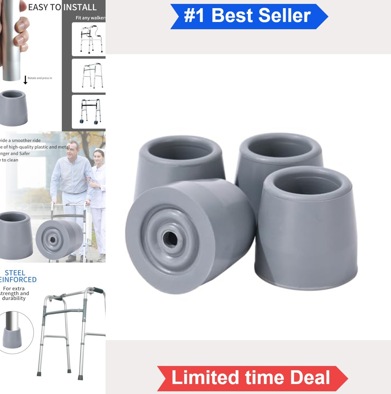 4PCS Heavy Duty Rubber Walker Tips 1 1/8 Inch Replacement for Walkers Commodes