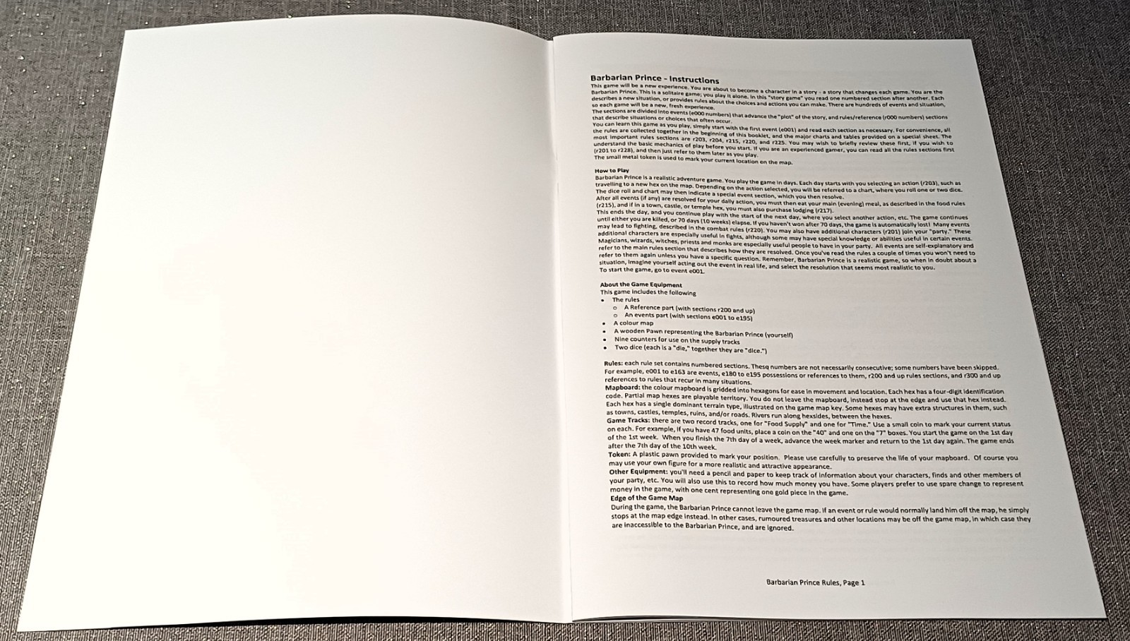 *NEW* Barbarian Prince, Solo, complete game, A3 map + rules book + reference..
