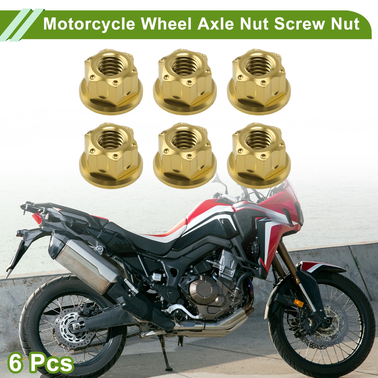 M6x1.0 Motorcycle Wheel Axle Nut Screw Nut Gold Tone for Cars/Motorcycles 6pcs