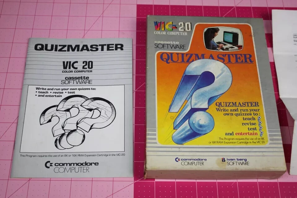 Commodore Vic 20 Cassette Software Quizmaster Ivan Berg 1982 Box 2 Tapes Manual