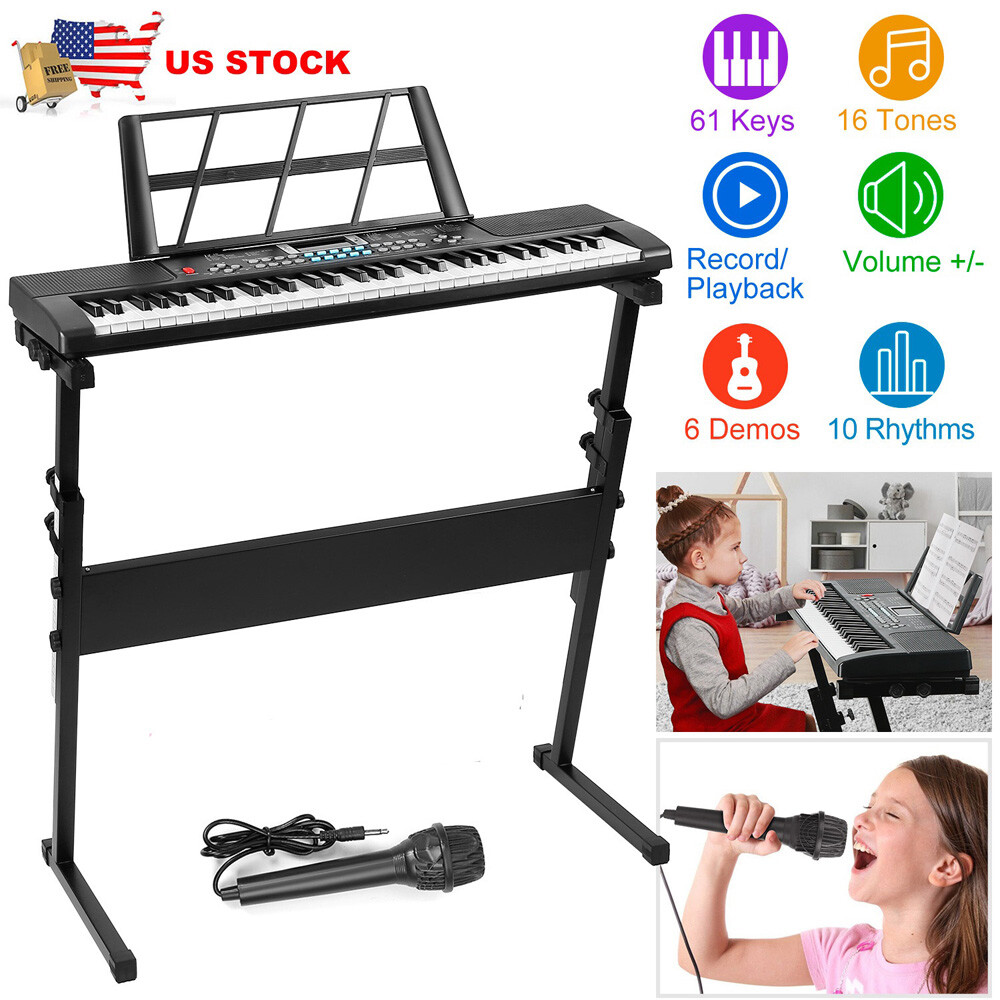 61-Key Electronic Keyboard Piano Height Adjustable Stand Microphone Kids Toys