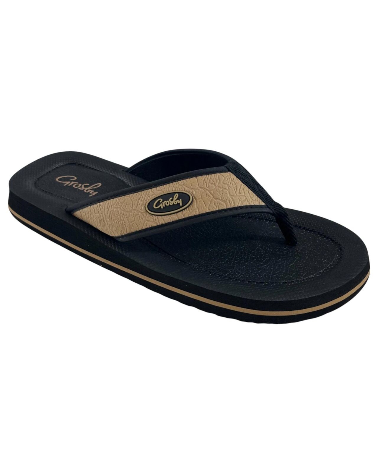Grosby Mens New Husky Thongs Sandals Shoes Flip Flops in Khaki/Black