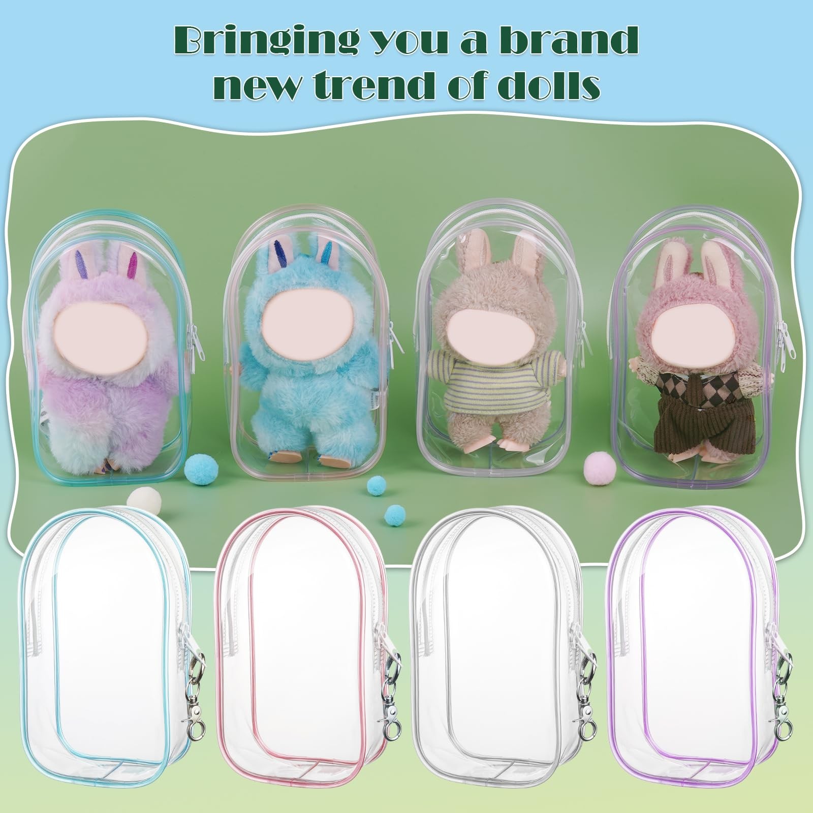 2PCS Protective Case Compatible with LABU Doll,Storage Pouches PVC Bag