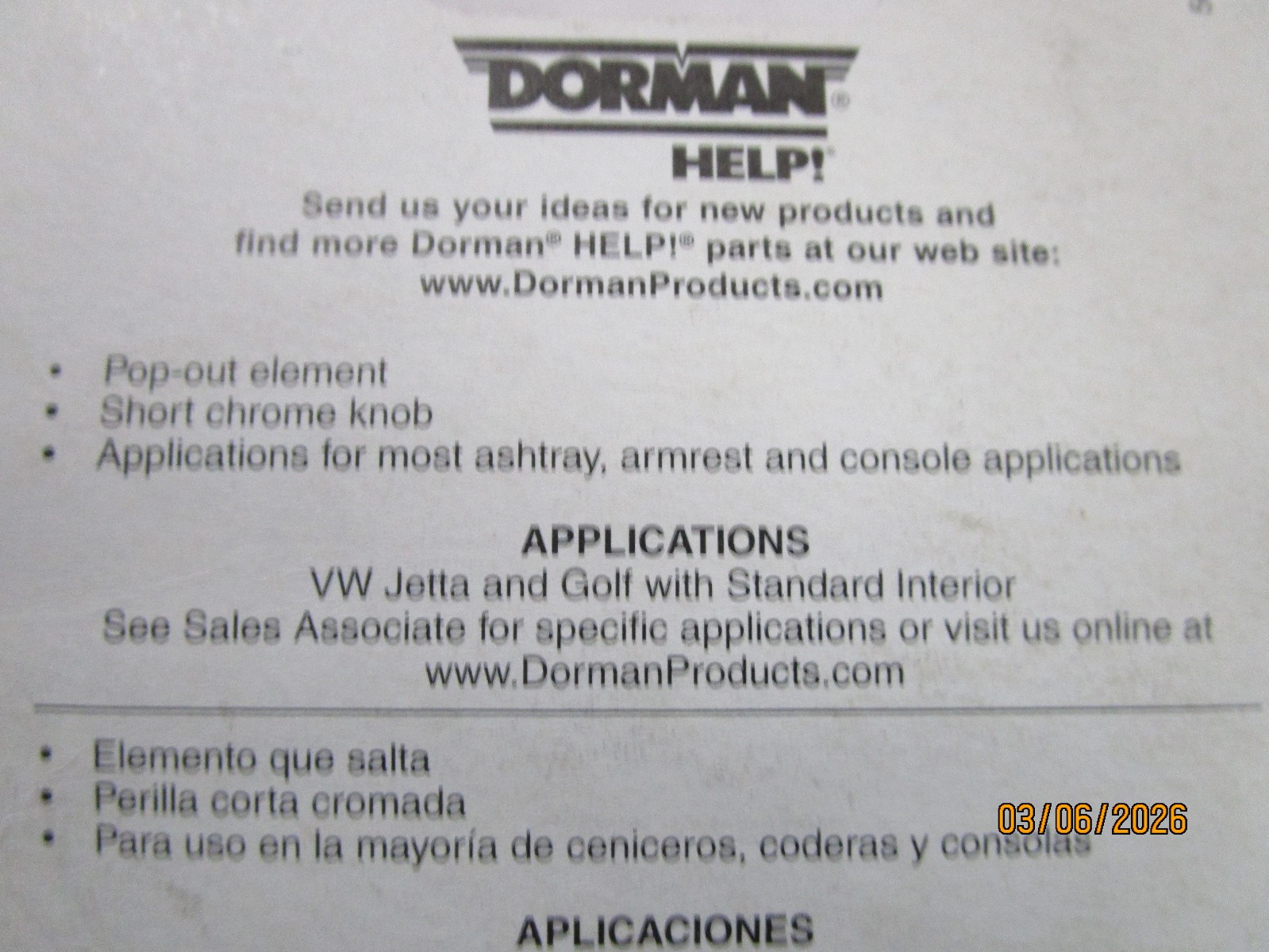 Cigarette Lighter Dorman 56462