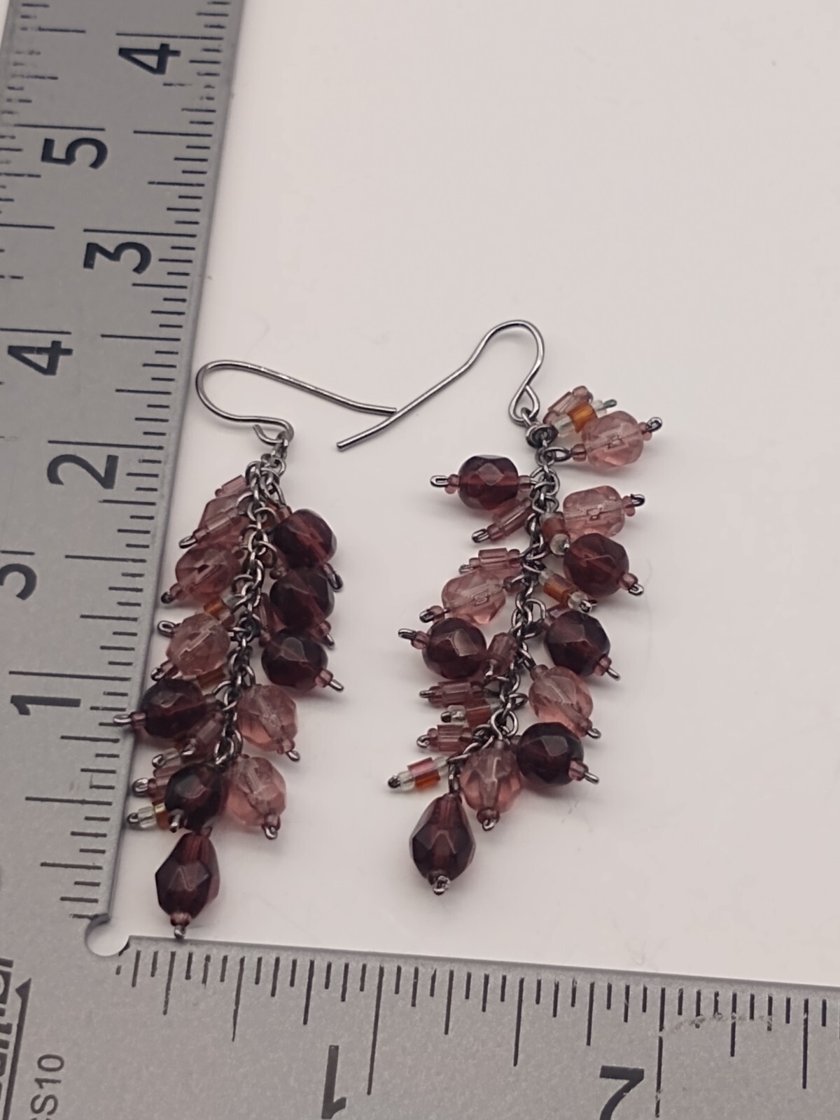 Vintage purple bead dangle earrings cute Boho