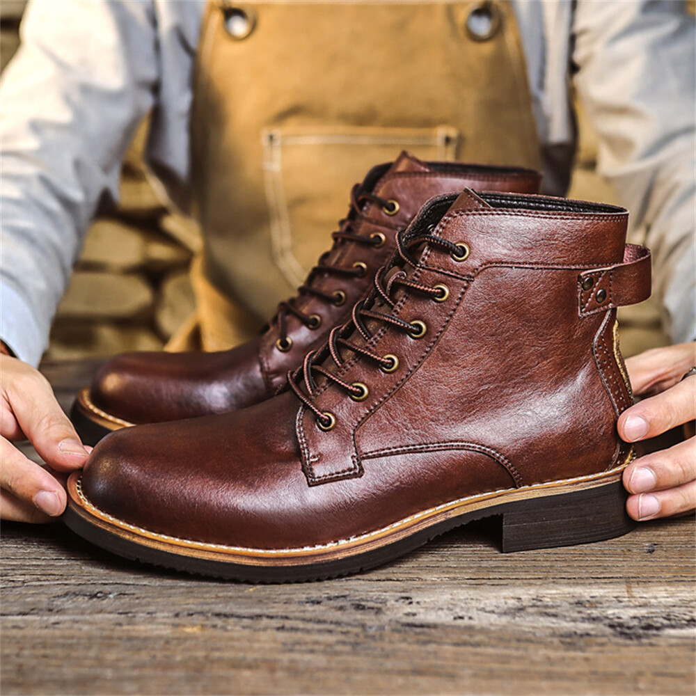 Men's Retro Motorcycle Boots Oxford Dress Boot