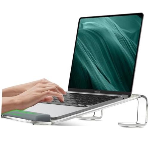 Clear Acrylic Laptop Stand for Desk, Laptop Riser with Wrist Rest | Ergonomic