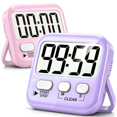 2 Pack Digital Timer for Kids, Magnetic Countdown Kitchen 2 * Pink + Purple