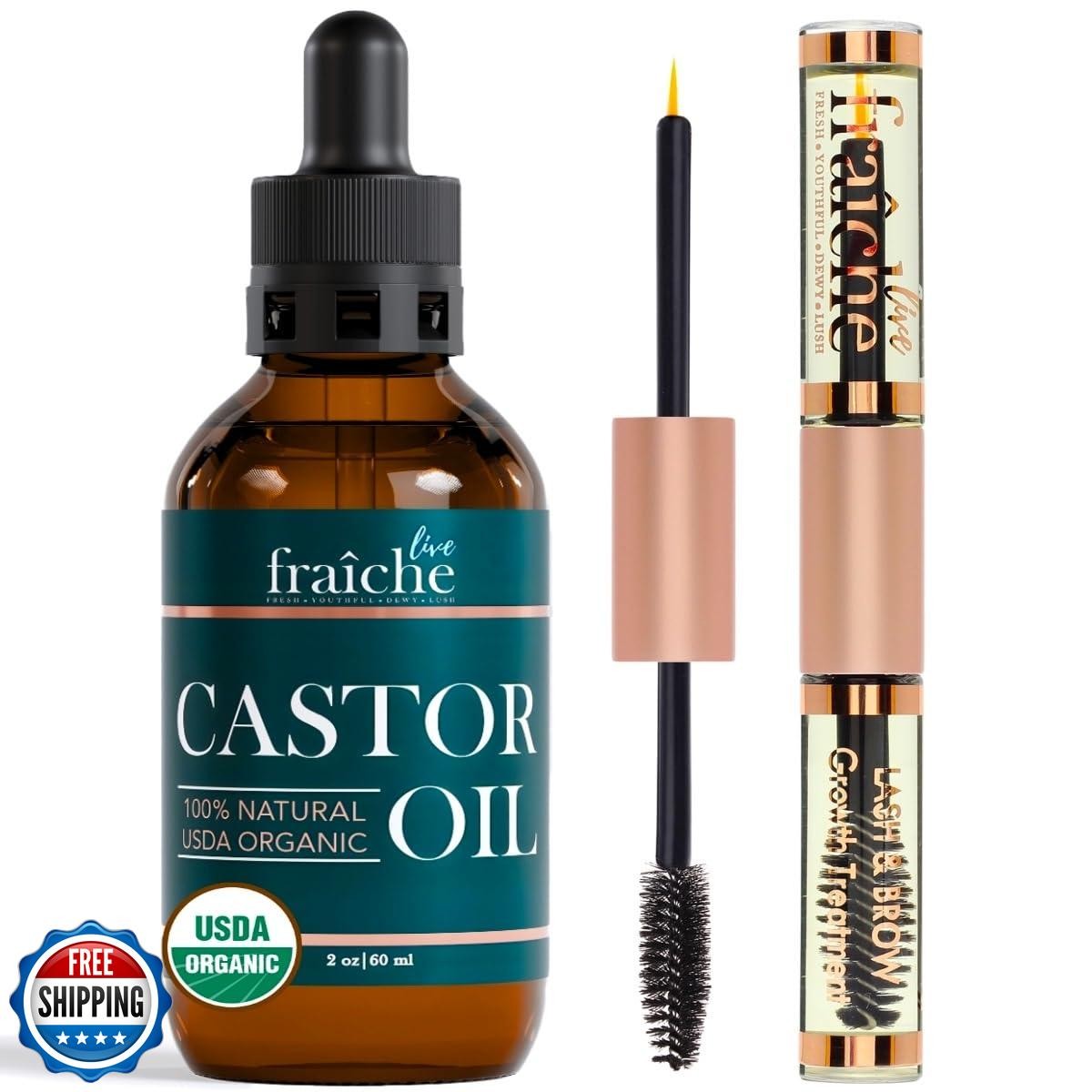 Live Fraiche Organic Castor Oil Lash Serum for Hair Growth, 100% Pure Eyebrow