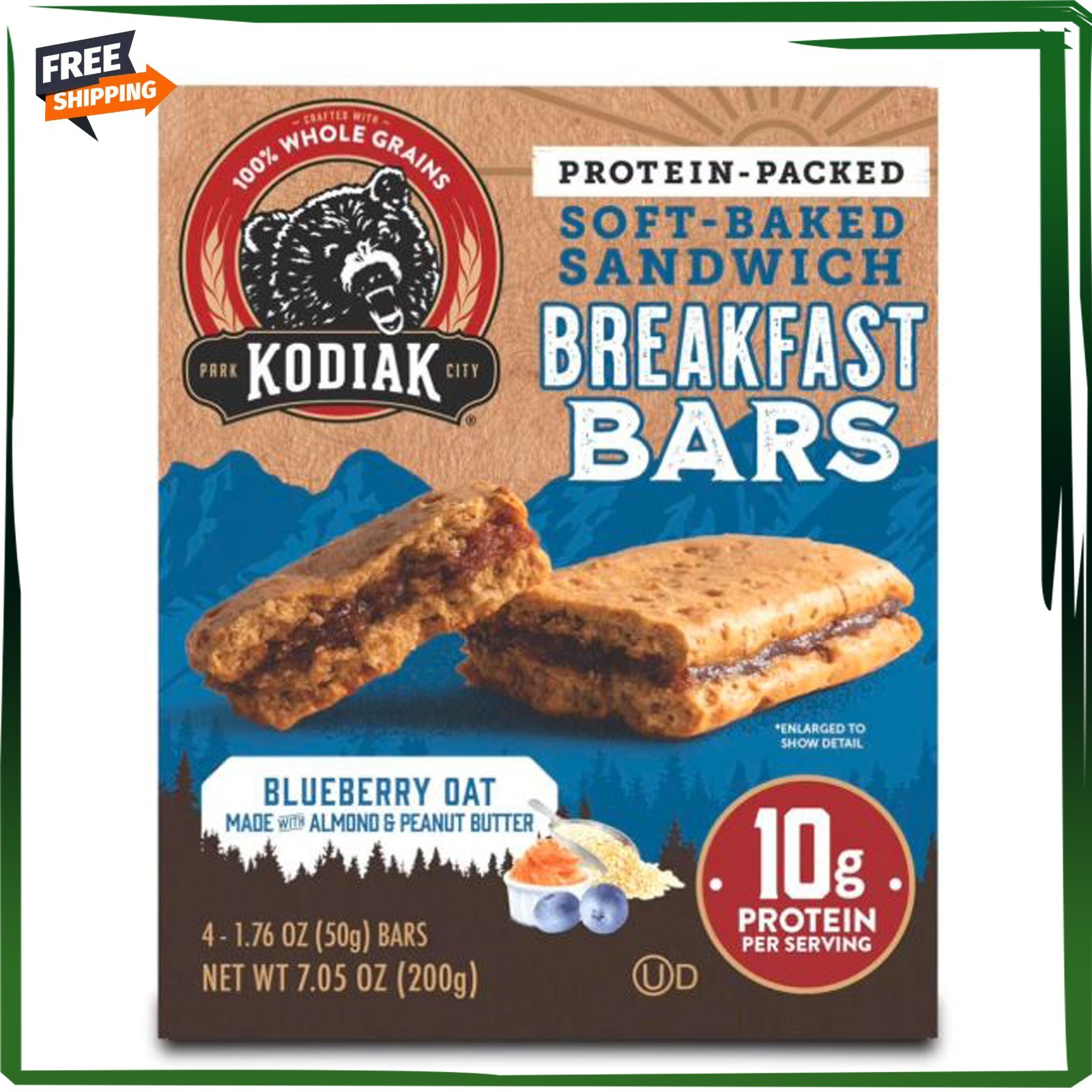 Kodiak Soft-Baked Sandwich Blueberry Oat Protein Breakfast Bars, 1.76 oz, 4 Coun