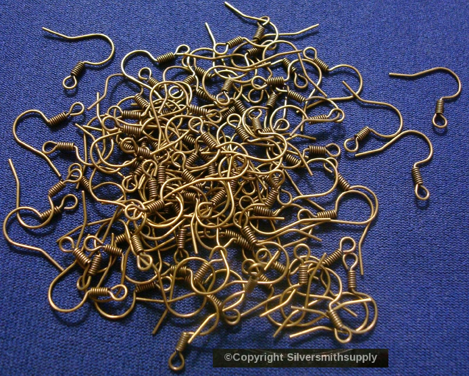 100 Bronze plated fish hook earrings wires coil design open loop fpe123