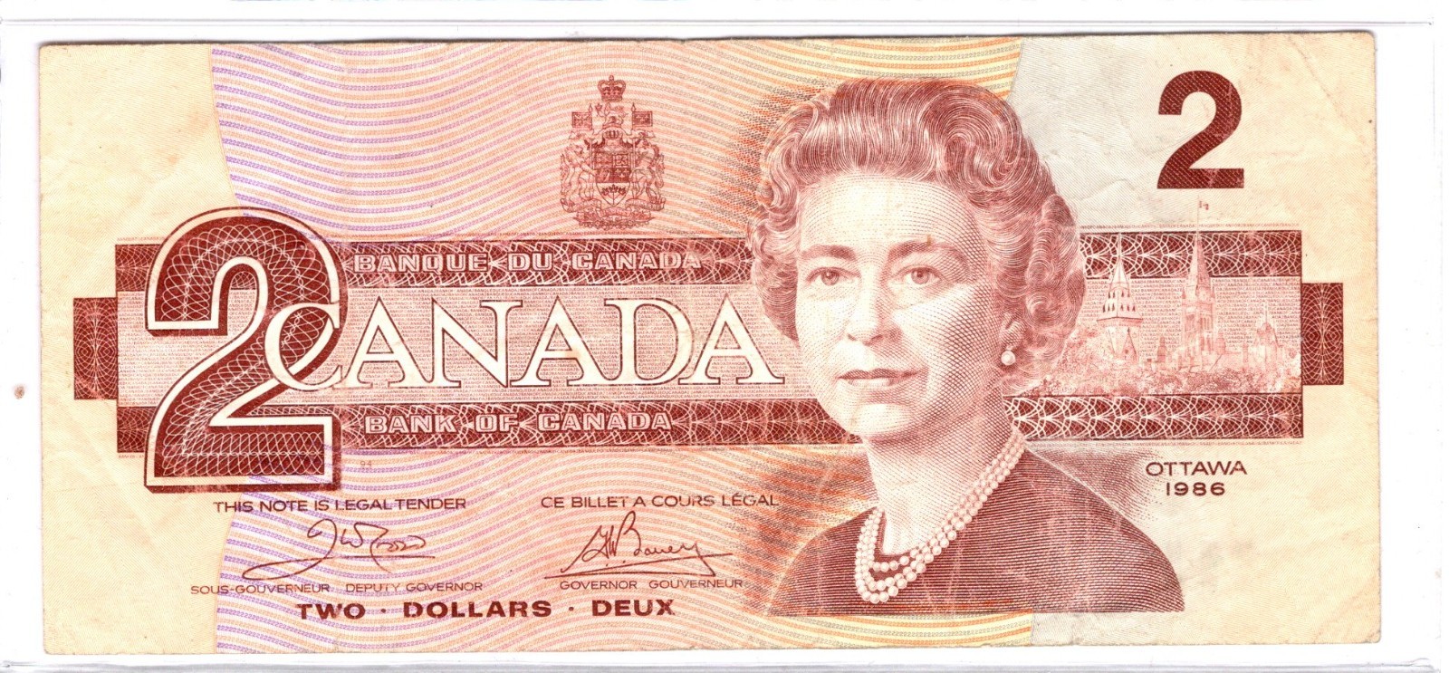 1986 CANADIAN 2 dollar Bill Queen Elizabeth II circulated ARK9794212