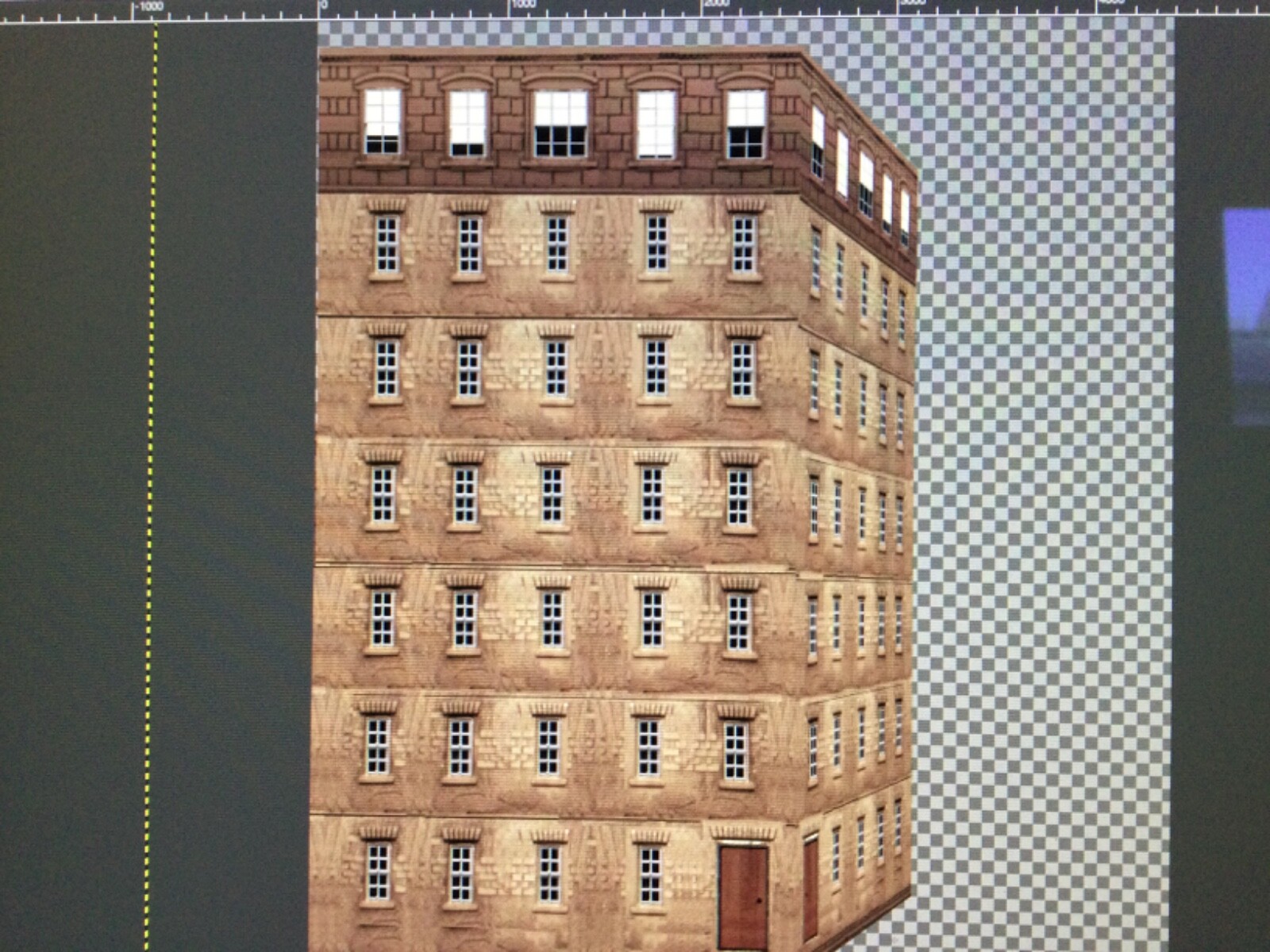 HO scale 1/87-7 story flat building with perspective. Apartment building
