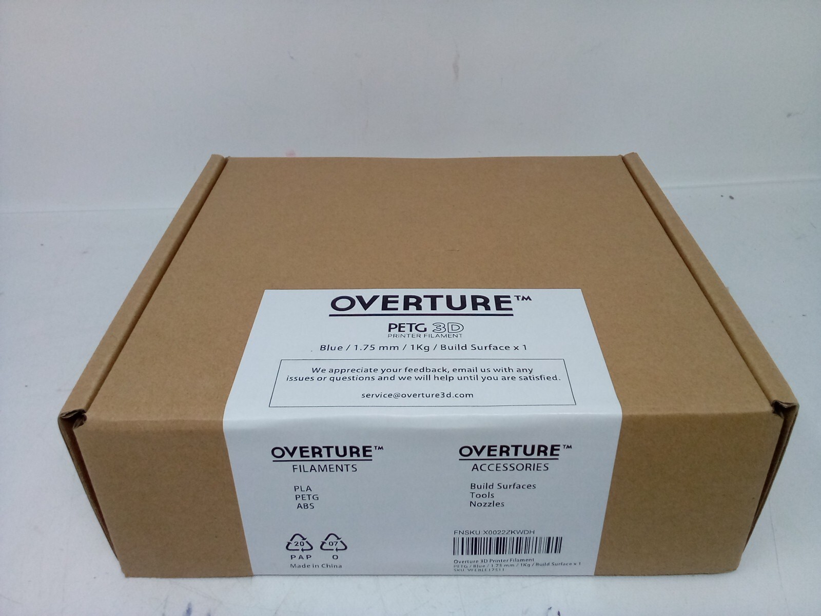 OVERTURE 3D Printer Filament Petg/Blue/1.75/1Kg/Build Surface X1