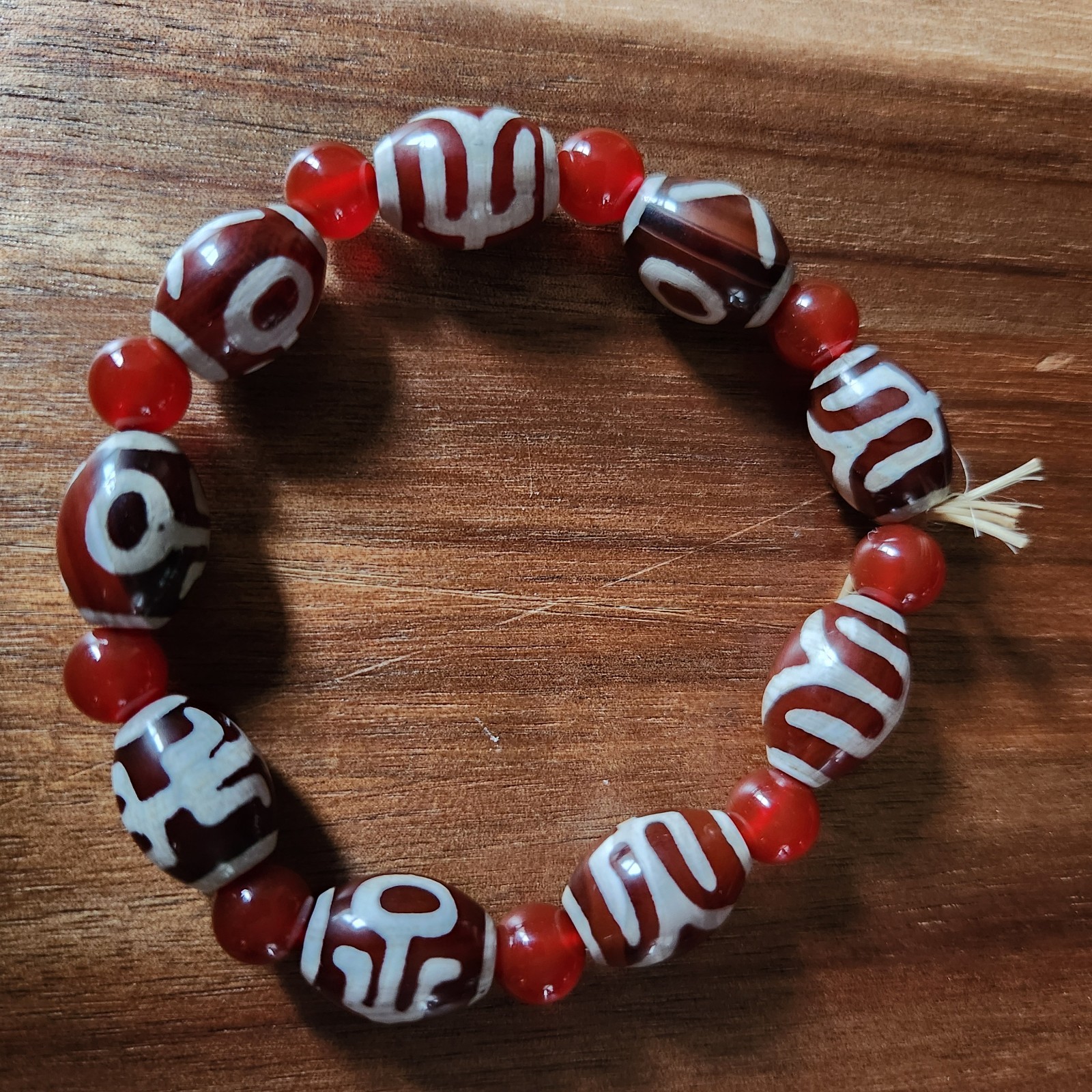 Modern Dzi-Style Bracelet with Red Agate Spiritual Symbols Protection Abundance