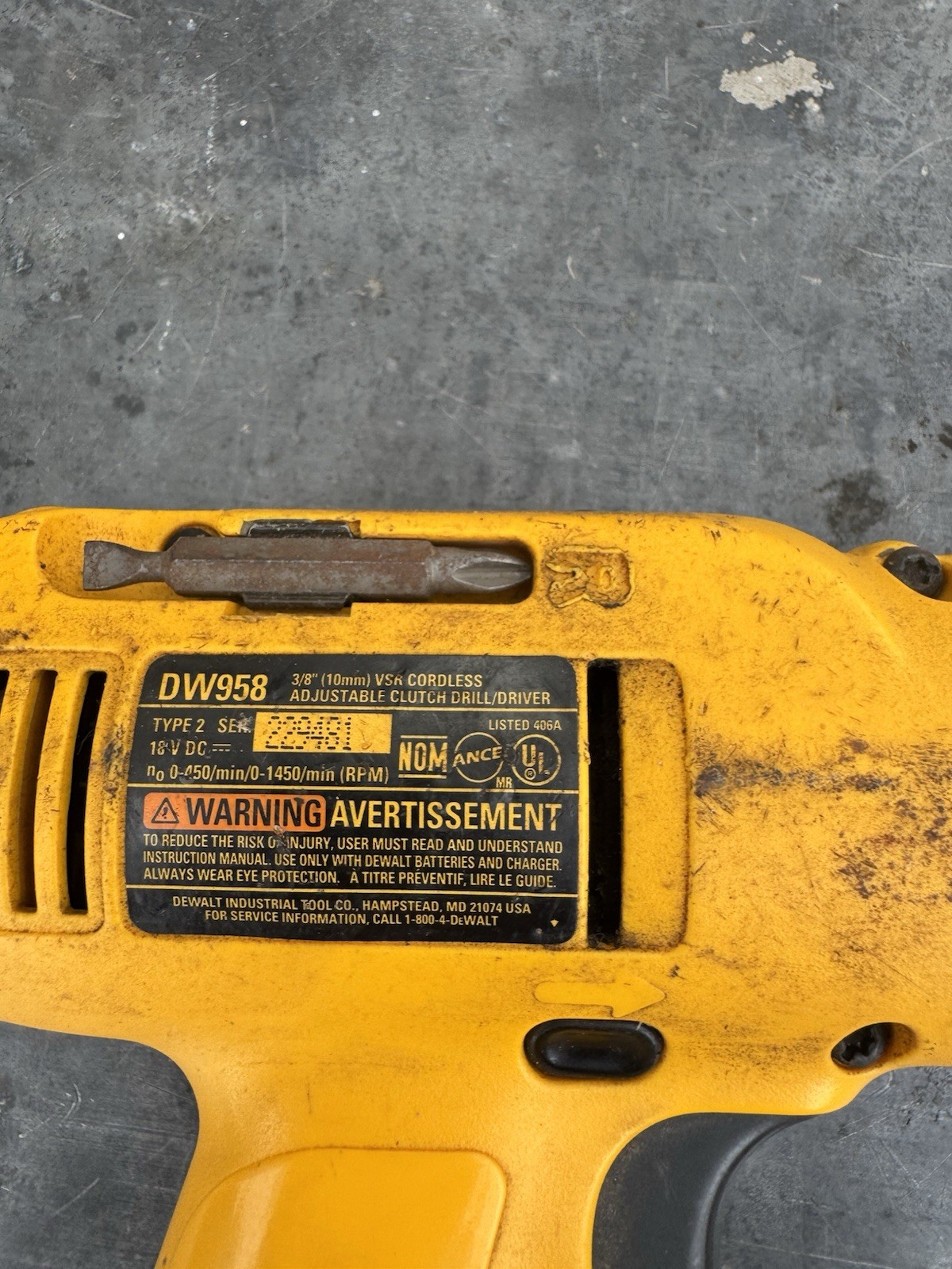 Dewalt DW958 3/8" Cordless Drill/Driver 18V No Battery Tool Only