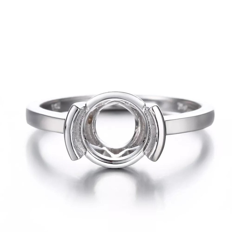 9mm Round Semi Mount Ring 925 Sterling Silver Minimalist Solitaire Women Ring