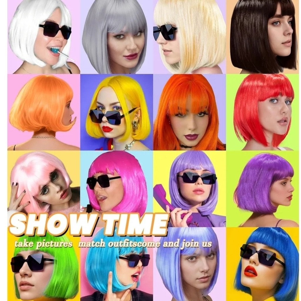 Neon Yellow Bob Wig With Sunglasses