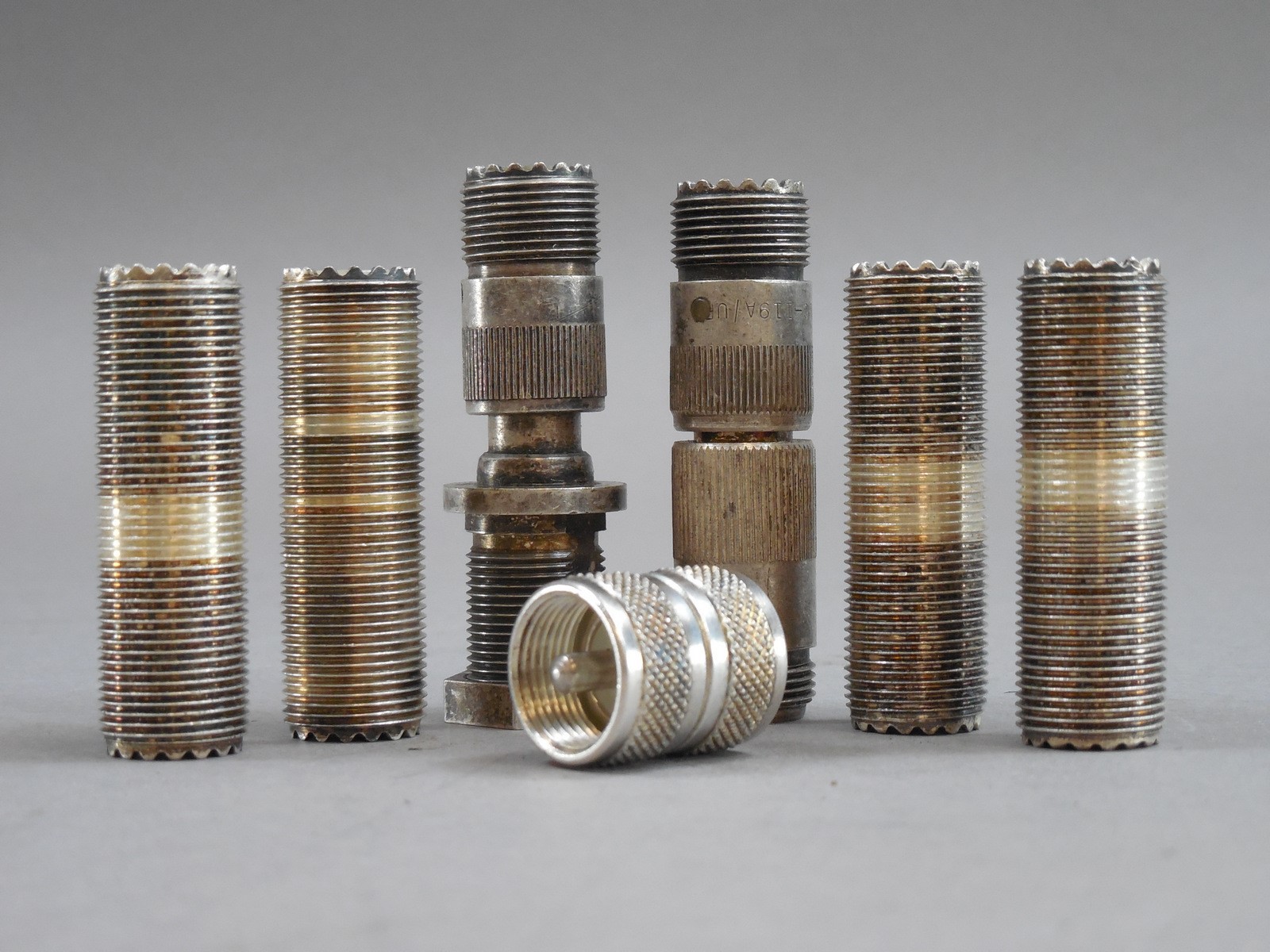 LOT of 6 UHF F/F Adapters with 2 UHF to N Type UG119/AP Crystal Holders UHF M/M