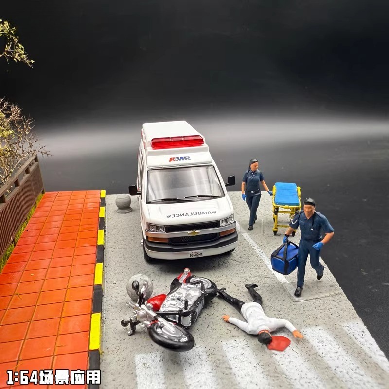 1/64 Diorama Medical Staff Figure Model City Car Accident Scene Doll Model Props