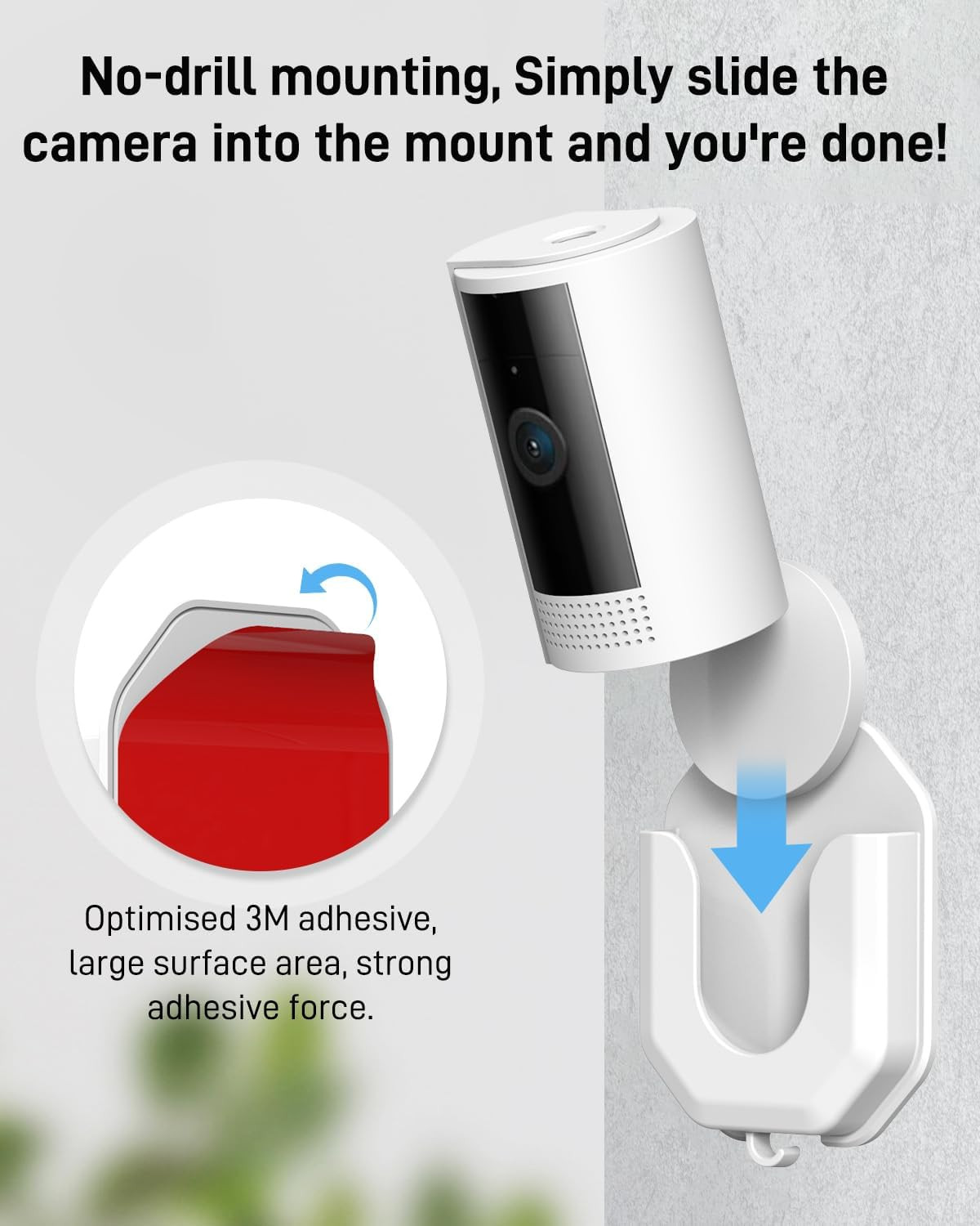 No Drill Ring Indoor Cam Plus Adhesive Wall Mount Bracket, Strong Durable Adhesi