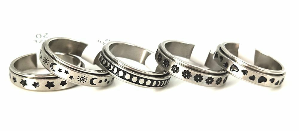 30pcs/lot Black Oil Filled Spinner Ring Style Mix 6mm Stainless Steel Spin Rings