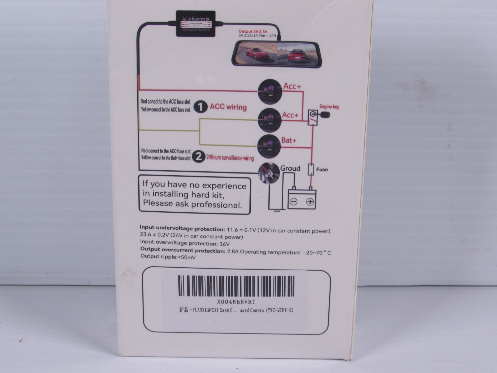 YUANXIANCAI Dash Cam Hardwire Kit Power Box 5V 2.5A Mini USB Cable Parking