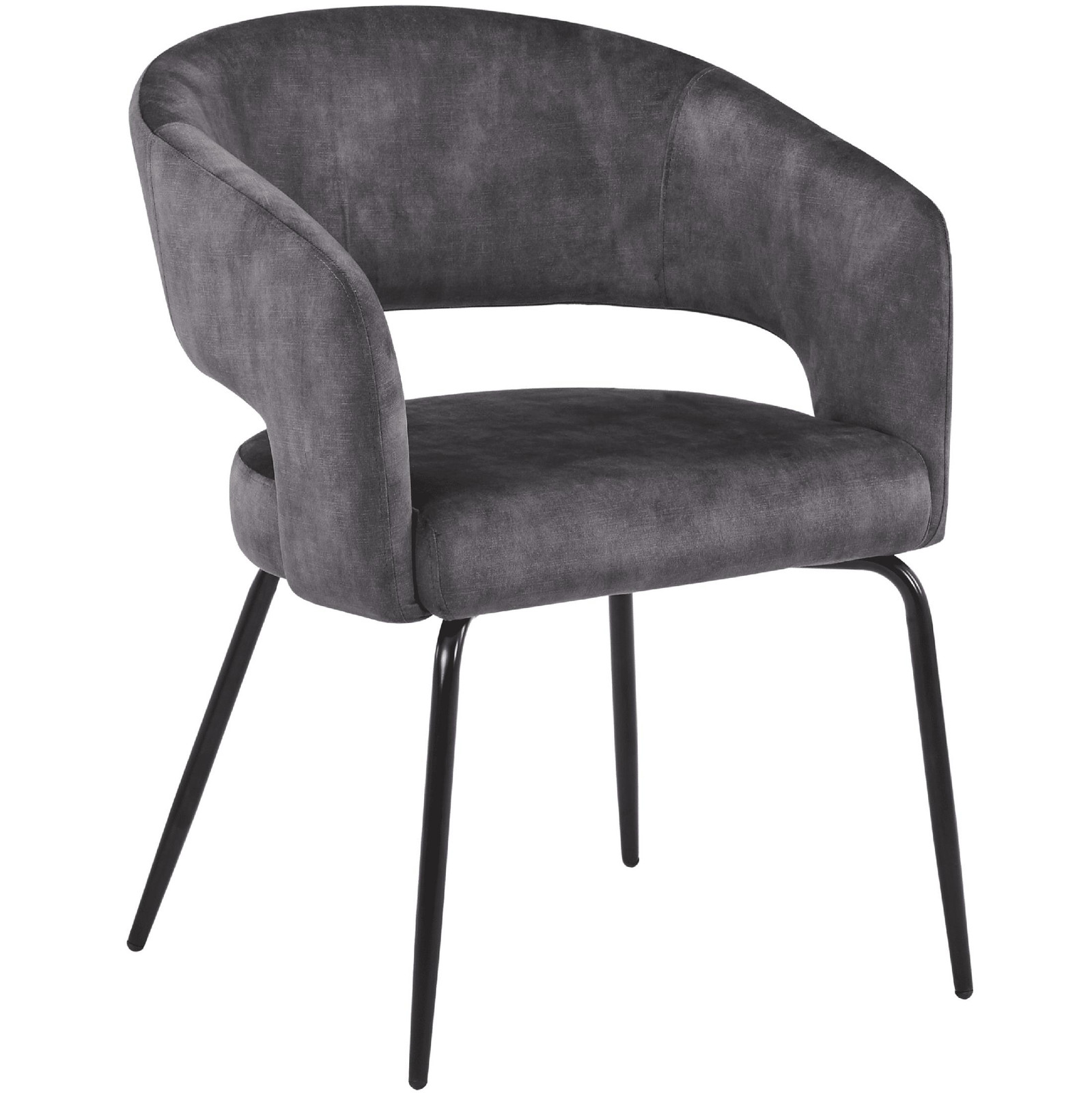 Dining Chair in Velvet with Open Curved Backrest Iron Base in Charcoal
