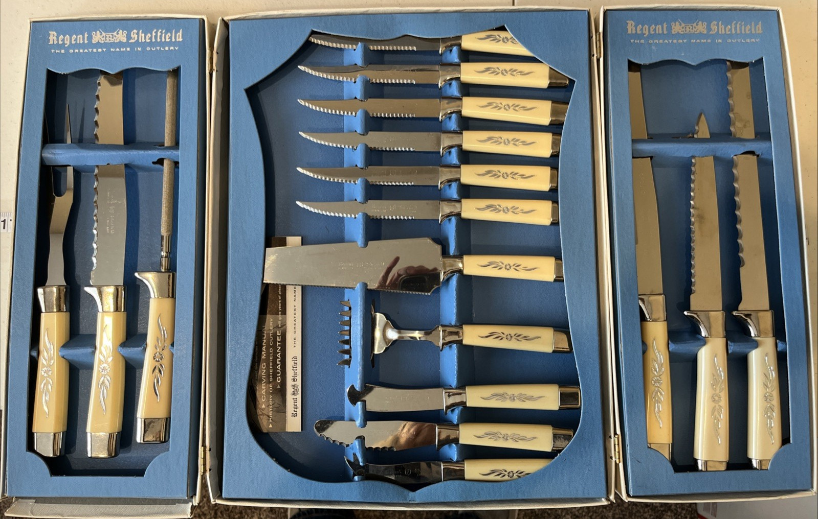Vintage Regent Sheffield 17 piece Treasure Chest Stainless knife set cutlery