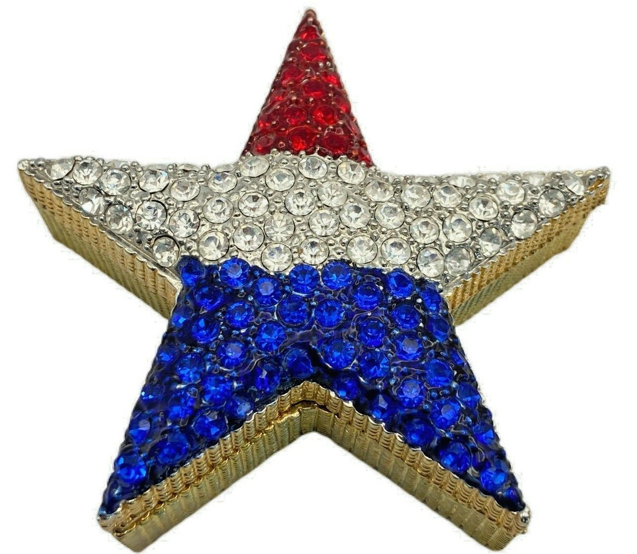 Crystal Covered Red White & Blue Star Shaped Metal Trinket Box