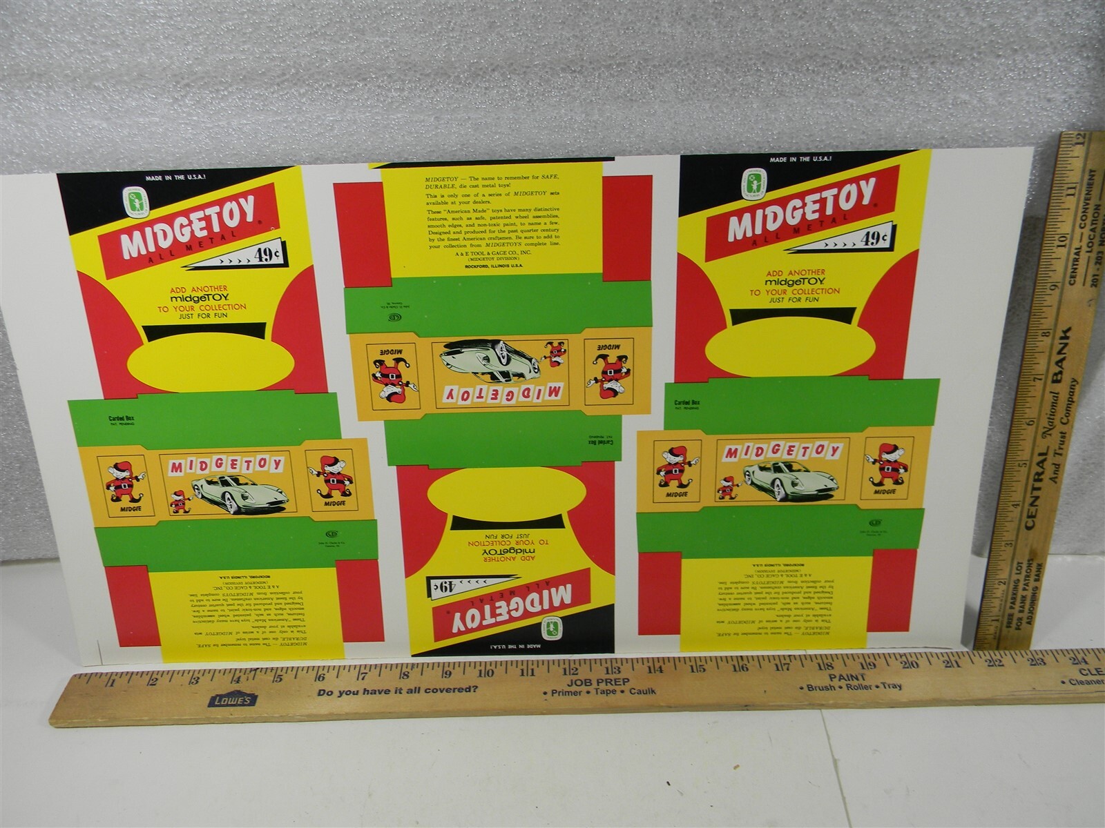 Midgetoy Carded Box Unused Packaging , 1/3 Sheet