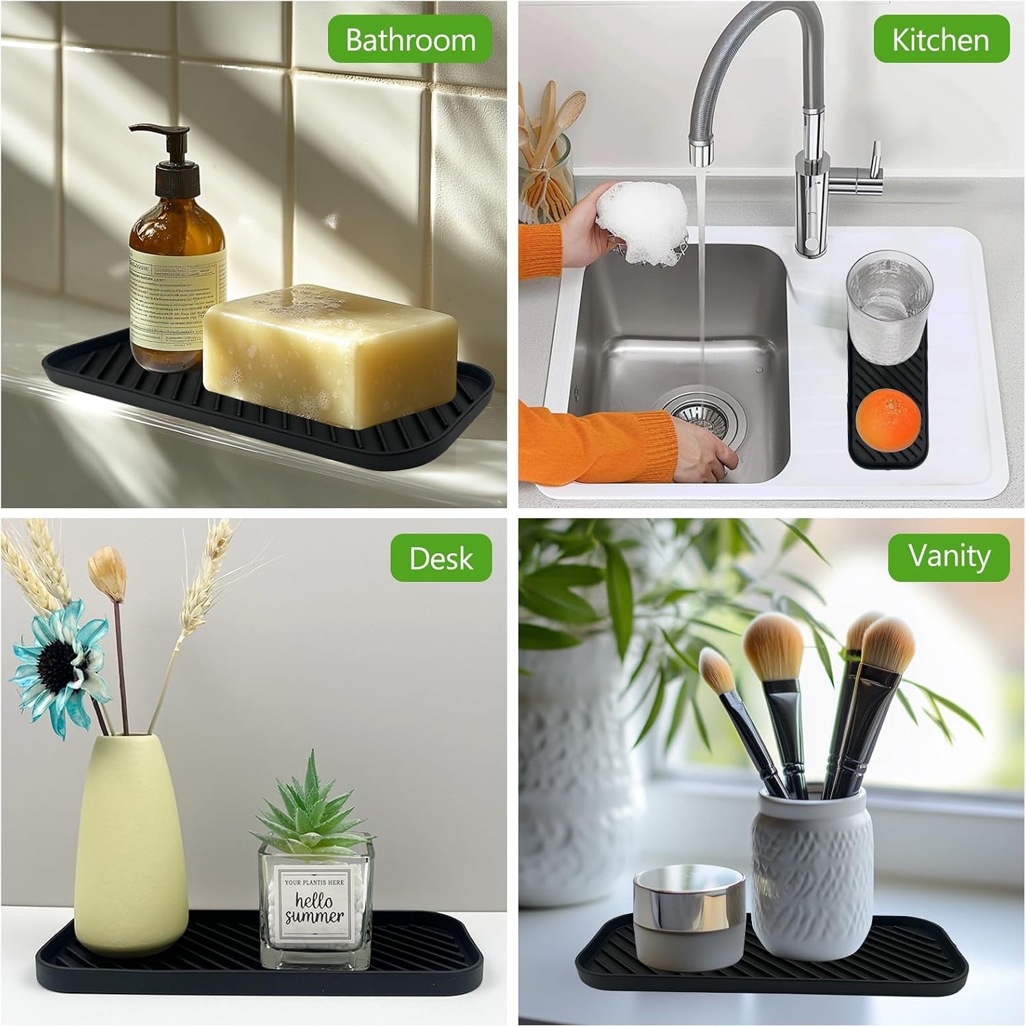 Silicone Sink Organizer Tray, Multi-Use Soap & Sponge Holder for Kitchen and