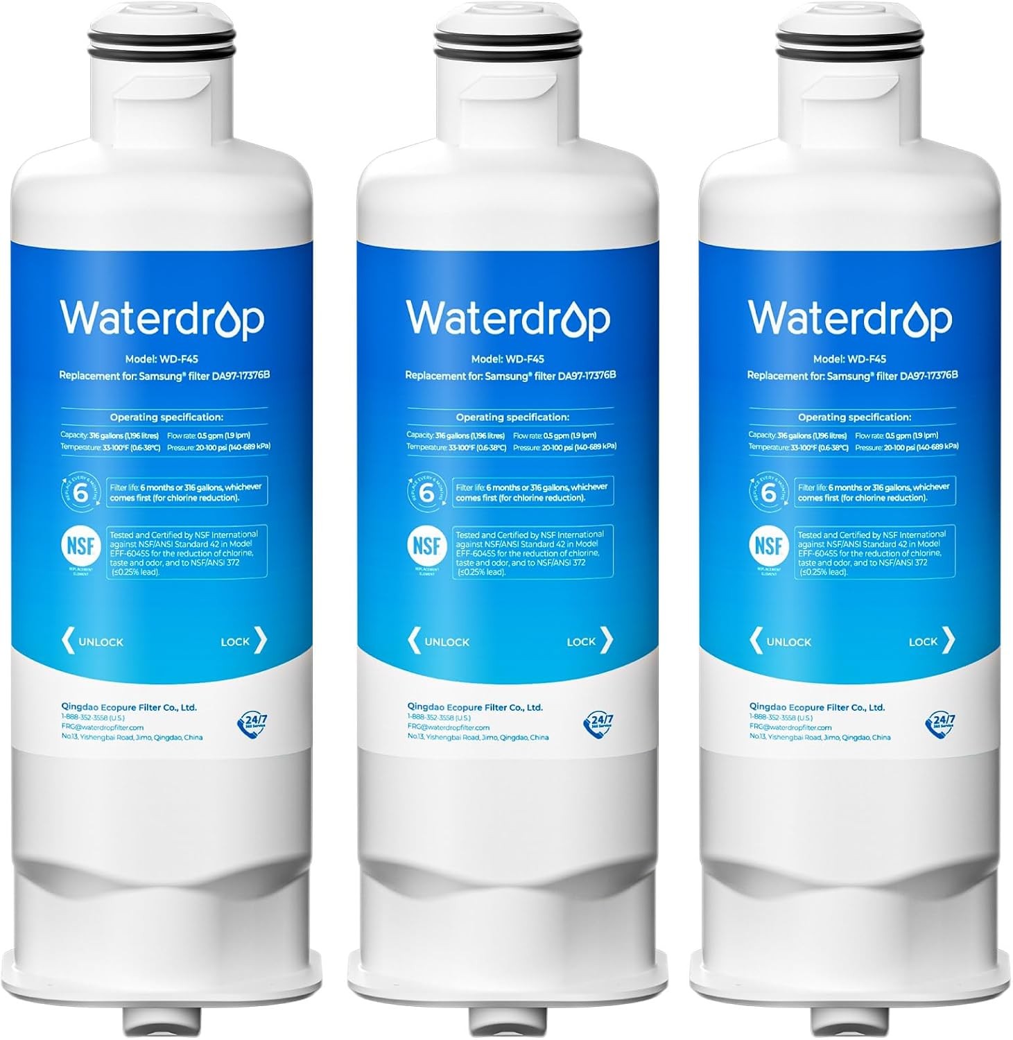 Waterdrop F45 Refrigerator Water Filter Replacement for Samsung® HAF-QIN/EXP (3)