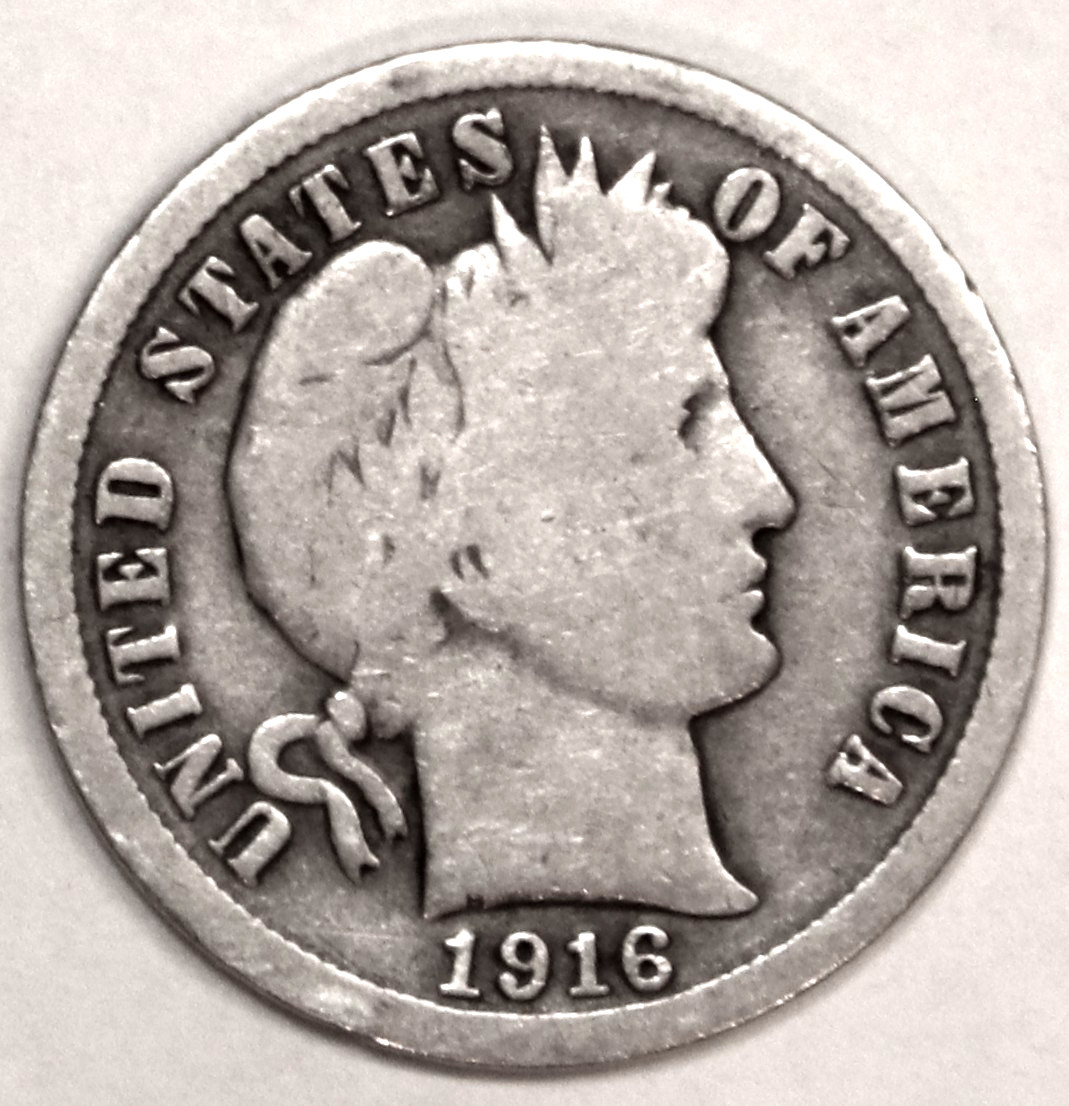1916-P Barber Dime - Good/VG - #4501E - Free Shipping