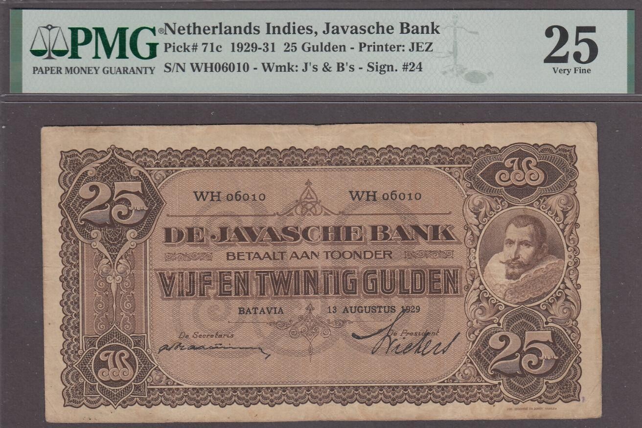 Netherlands Indies, Javasche Bank 25 Gulden P-71c ND 1929-30  PMG 25