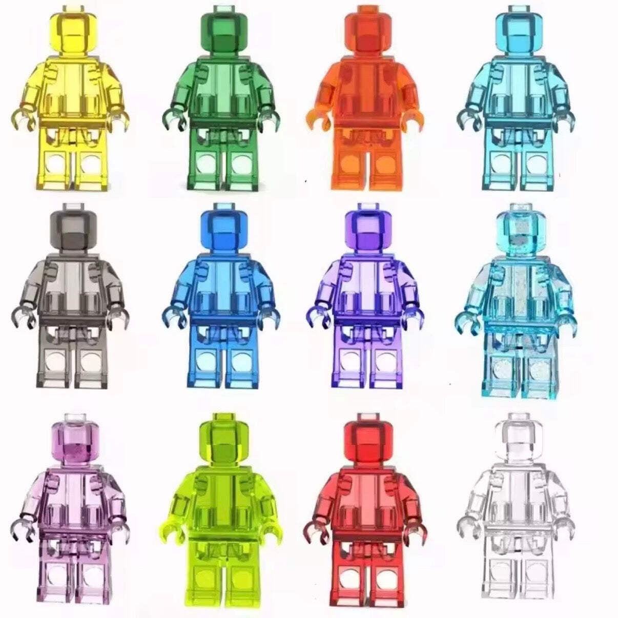 Set of 12 Transparent Minifigures – Clear Minifigs (Adult Builds & Display-Grade